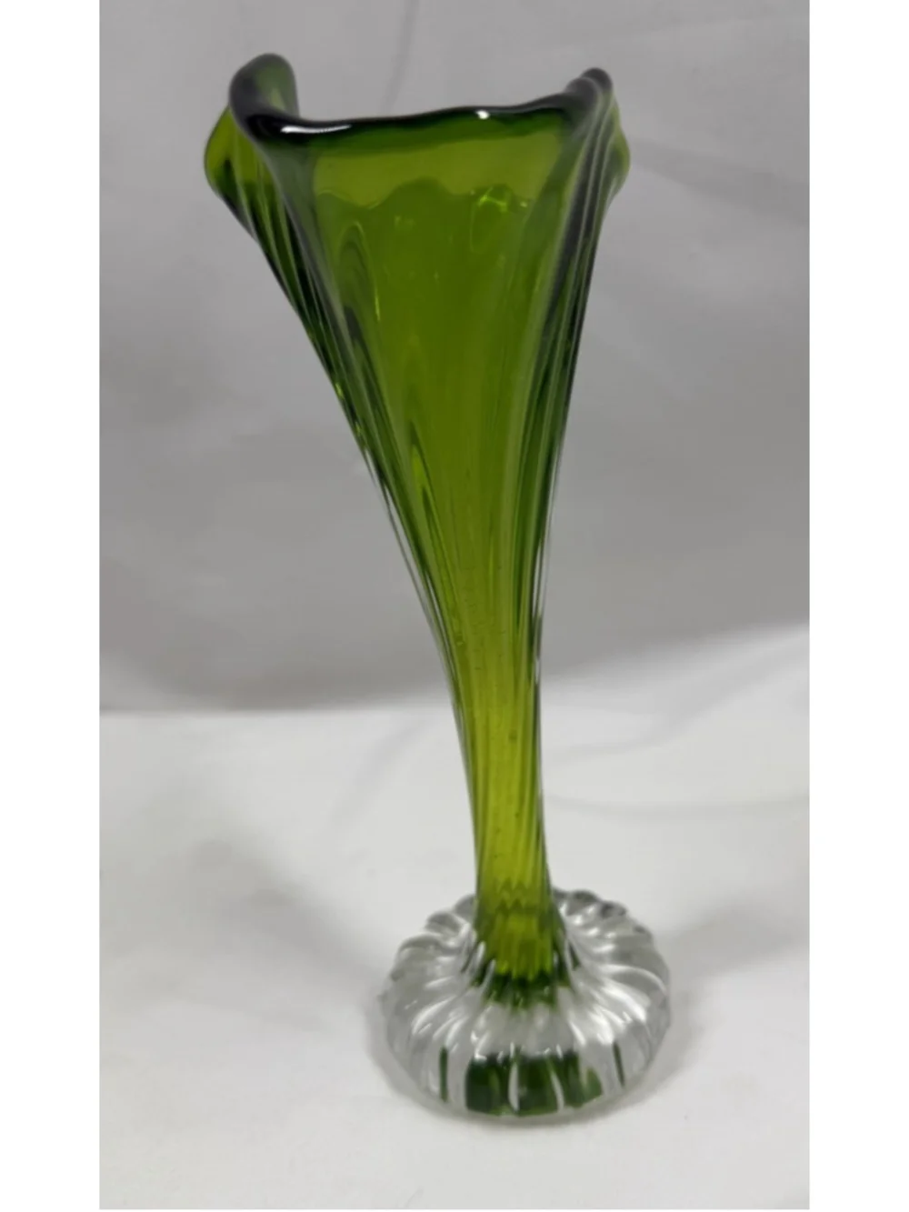 Vintage Handblown Green Glass Vase